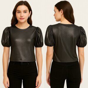 Shimmery Puff Sleeve Black Top by Express - New With Tags